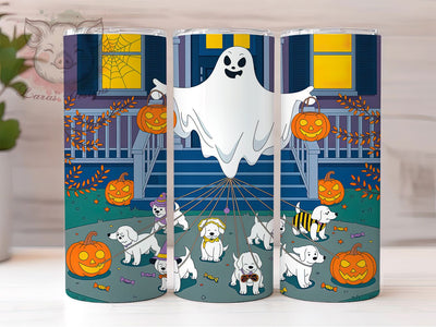 Cute Ghost Dog Halloween 20Oz Tumbler, Ghost Dog Cup, 20Oz Sublimation Wrap, Spooky Pet Drinkware, Cute Dog Halloween Mug, Puppy Ghost Design, Fall Pet Tumbler Sublimation Lara' s Designs 