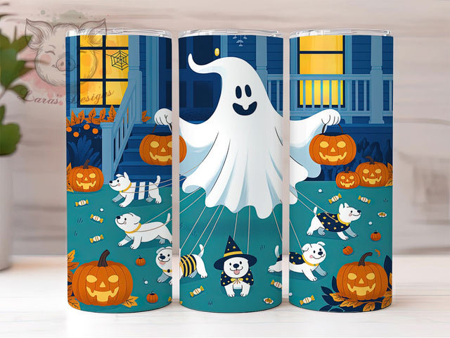 Cute Ghost Dog Halloween 20Oz Tumbler, Ghost Dog Cup, 20Oz Sublimation Wrap, Spooky Pet Drinkware, Cute Dog Halloween Mug, Puppy Ghost Design, Fall Pet Tumbler Sublimation Lara' s Designs 
