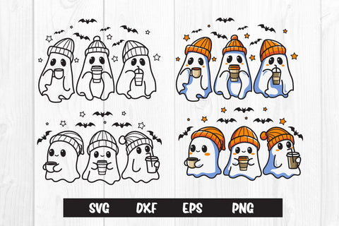Cute Ghost Drink Coffee, Halloween ghost SVG dadan_pm 