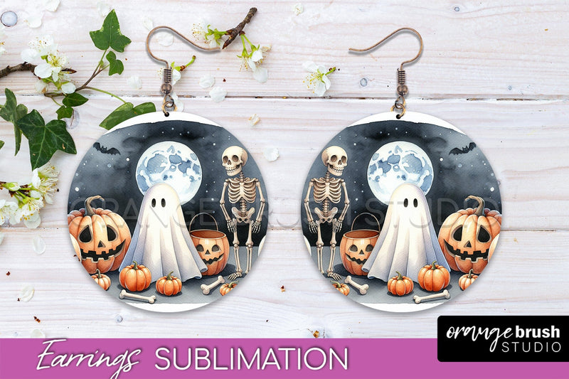Cute Ghost Earrings - Halloween Round Earring Sublimation Sublimation OrangeBrushStudio 
