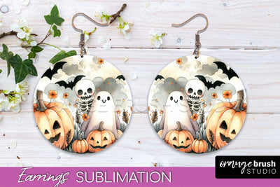 Cute Ghost Earrings - Halloween Round Earring Sublimation Sublimation OrangeBrushStudio 