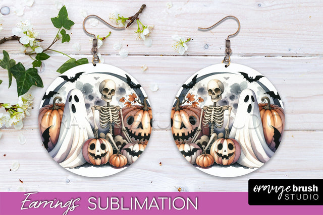 Cute Ghost Earrings - Halloween Round Earring Sublimation Sublimation OrangeBrushStudio 