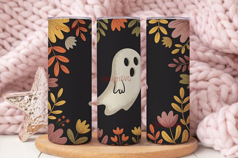 Cute Ghost & Flowers 20oz Tumbler Wrap Sublimation DesignSVG 