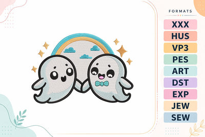 Cute Ghost Friends Rainbow Halloween Embroidery Design Embroidery/Applique DESIGNS sg embroidery 