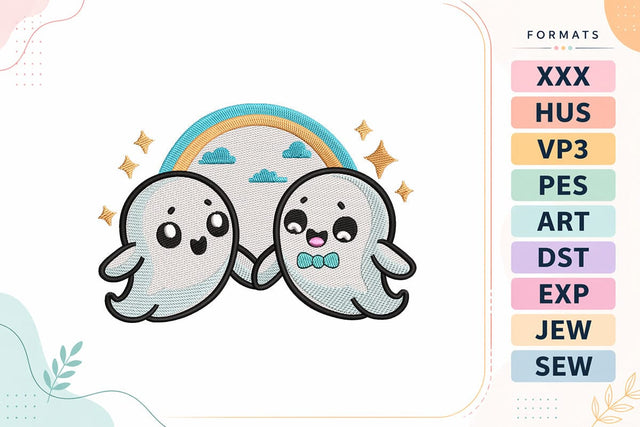Cute Ghost Friends Rainbow Halloween Embroidery Design Embroidery/Applique DESIGNS sg embroidery 