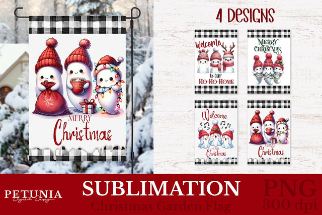 Cute Ghost Garden Flag | Christmas Garden Flag Sublimation Sublimation Petunia Digital Design 
