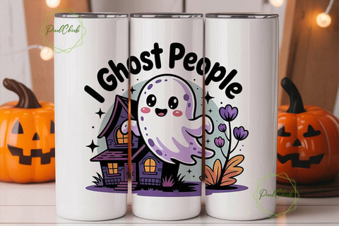 Cute Ghost Halloween 20oz Tumbler Wrap Sublimation PixelChick 