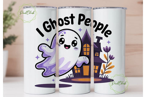 Cute Ghost Halloween 20oz Tumbler Wrap Sublimation PixelChick 
