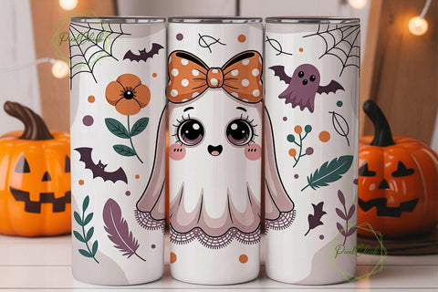 Cute Ghost Halloween 20oz Tumbler Wrap Sublimation PixelChick 