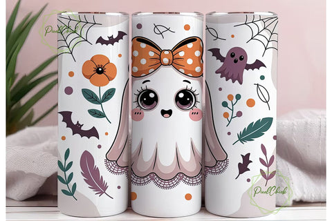 Cute Ghost Halloween 20oz Tumbler Wrap Sublimation PixelChick 