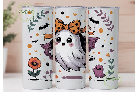 Cute Ghost Halloween 20oz Tumbler Wrap Sublimation PixelChick 