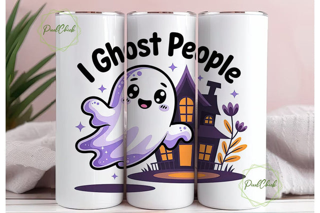 Cute Ghost Halloween 20oz Tumbler Wrap Sublimation PixelChick 