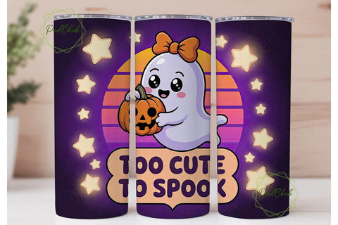 Cute Ghost Halloween 20oz Tumbler Wrap Sublimation PixelChick 