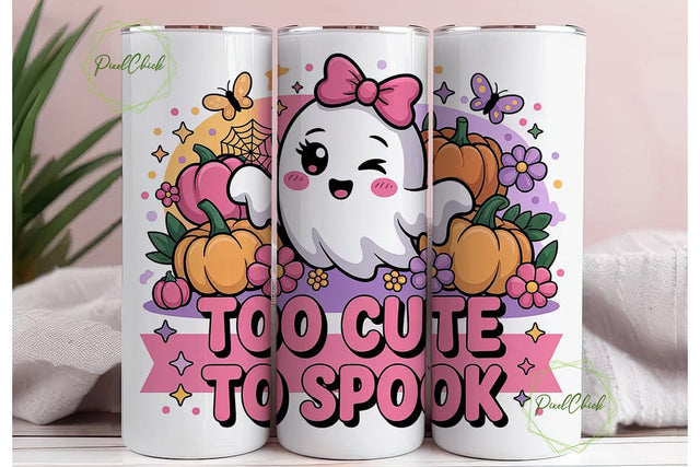 Cute Ghost Halloween 20oz Tumbler Wrap Sublimation PixelChick 