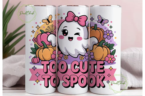 Cute Ghost Halloween 20oz Tumbler Wrap Sublimation PixelChick 