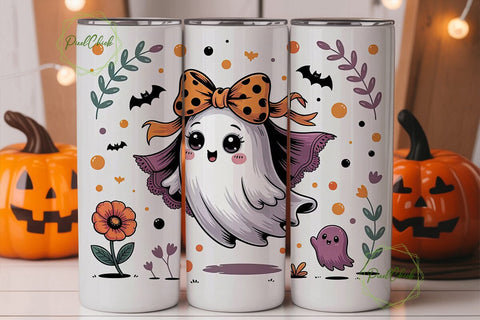 Cute Ghost Halloween 20oz Tumbler Wrap Sublimation PixelChick 