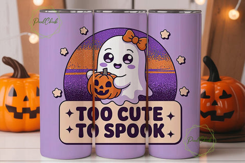 Cute Ghost Halloween 20oz Tumbler Wrap Sublimation PixelChick 