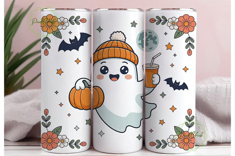 Cute Ghost Halloween 20oz Tumbler Wrap Sublimation PixelChick 