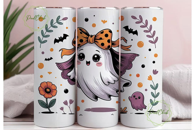 Cute Ghost Halloween 20oz Tumbler Wrap Sublimation PixelChick 