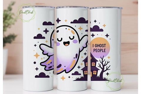Cute Ghost Halloween 20oz Tumbler Wrap Sublimation PixelChick 