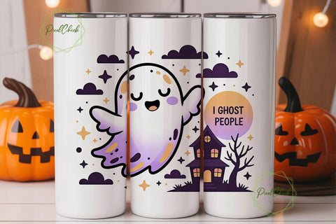Cute Ghost Halloween 20oz Tumbler Wrap Sublimation PixelChick 