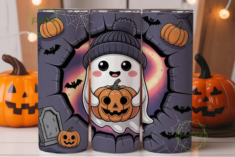Cute Ghost Halloween 20oz Tumbler Wrap Sublimation PixelChick 
