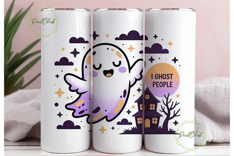Cute Ghost Halloween 20oz Tumbler Wrap Sublimation PixelChick 