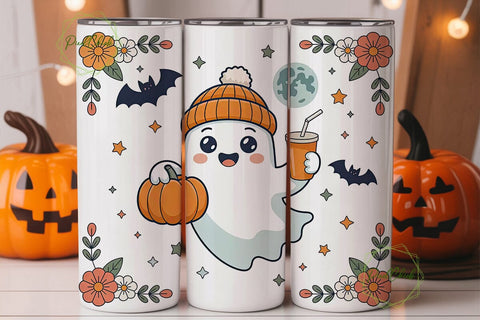 Cute Ghost Halloween 20oz Tumbler Wrap Sublimation PixelChick 