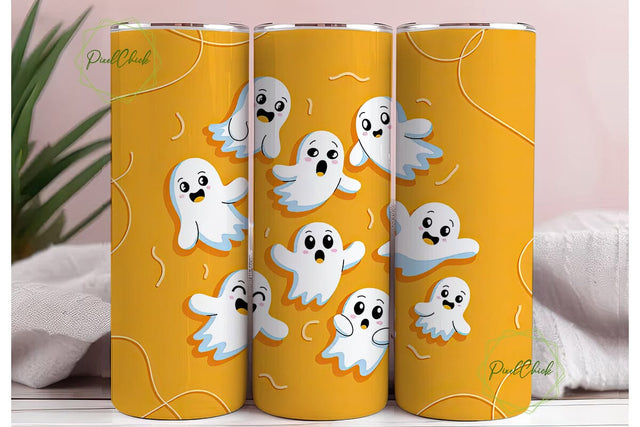 Cute Ghost Halloween 20oz Tumbler Wrap Sublimation PixelChick 
