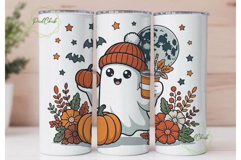 Cute Ghost Halloween 20oz Tumbler Wrap Sublimation PixelChick 