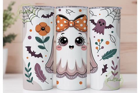 Cute Ghost Halloween 20oz Tumbler Wrap Sublimation PixelChick 