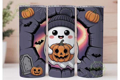 Cute Ghost Halloween 20oz Tumbler Wrap Sublimation PixelChick 