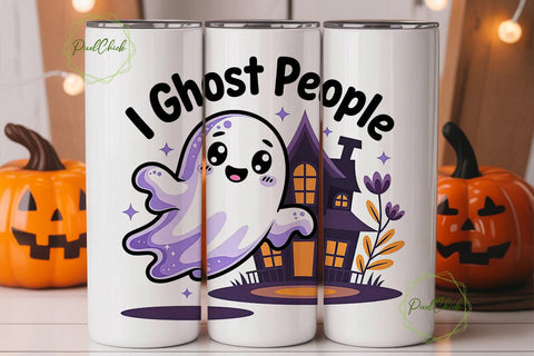 Cute Ghost Halloween 20oz Tumbler Wrap Sublimation PixelChick 