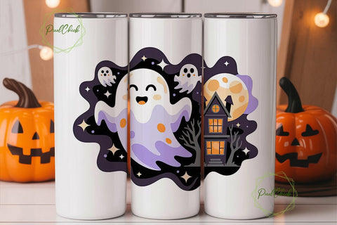 Cute Ghost Halloween 20oz Tumbler Wrap Sublimation PixelChick 