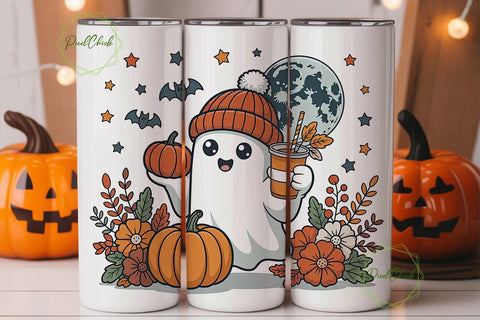Cute Ghost Halloween 20oz Tumbler Wrap Sublimation PixelChick 