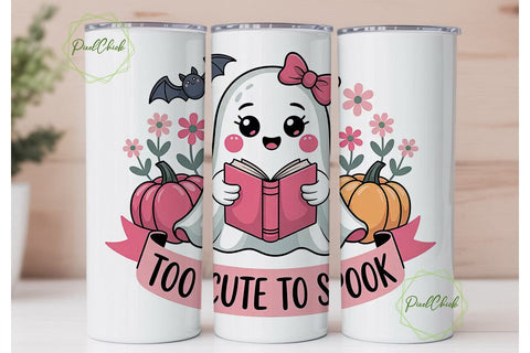 Cute Ghost Halloween 20oz Tumbler Wrap Sublimation PixelChick 