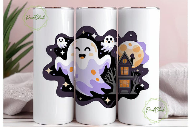 Cute Ghost Halloween 20oz Tumbler Wrap Sublimation PixelChick 
