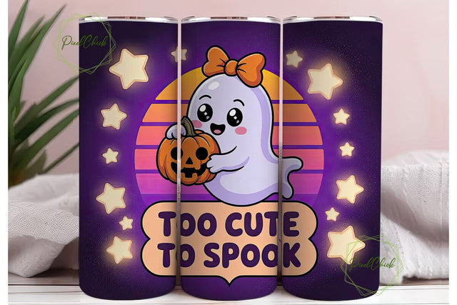 Cute Ghost Halloween 20oz Tumbler Wrap Sublimation PixelChick 