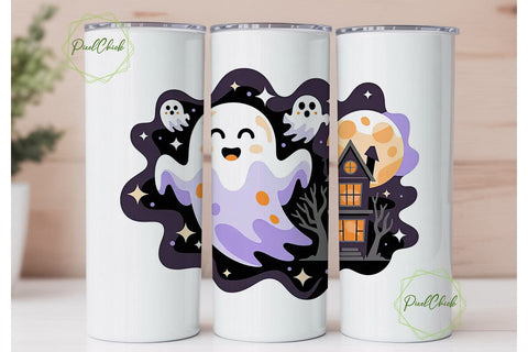 Cute Ghost Halloween 20oz Tumbler Wrap Sublimation PixelChick 