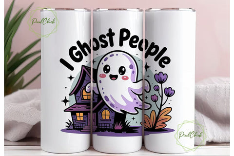 Cute Ghost Halloween 20oz Tumbler Wrap Sublimation PixelChick 