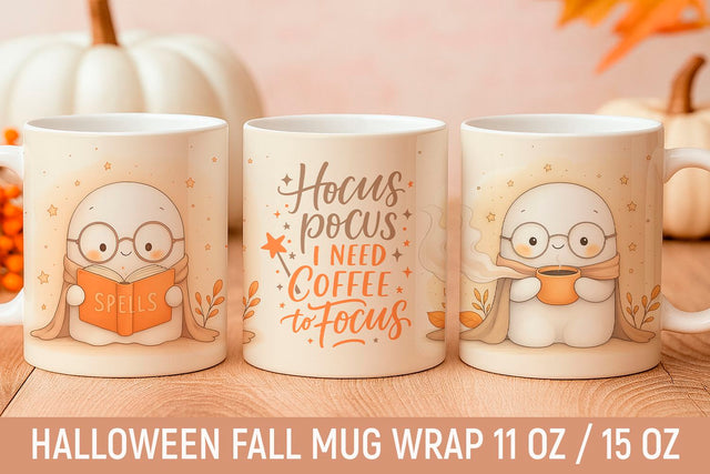 Cute Ghost Halloween Mug Wrap – Fall Coffee Sublimation Sublimation KMarinaDesign 