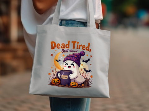 Cute Ghost Halloween PNG, Dead Tired Sublimation Design, Fall Coffee Lover PNG Sublimation Luvleigh Digitals 