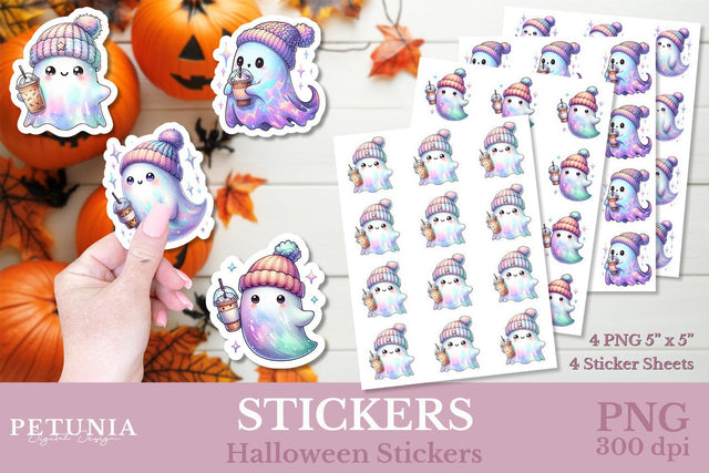 Cute Ghost Halloween Stickers | Halloween Stickers Sublimation Petunia Digital Design 