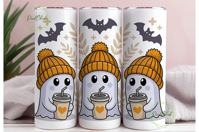 Cute Ghost Halloween Tumbler Wrap Sublimation PixelChick 