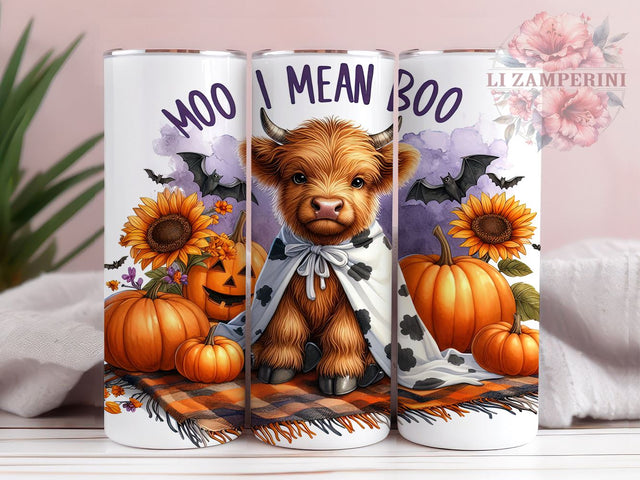Cute Ghost Highland Cow 20oz Tumbler Wrap PNG, Halloween Highland Cow Tumbler PNG Sublimation Design, Straight & Tapered Tumbler Wrap, Instant Digital Download Sublimation Li Zamperini 
