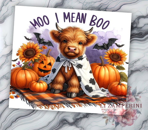 Cute Ghost Highland Cow 20oz Tumbler Wrap PNG, Halloween Highland Cow Tumbler PNG Sublimation Design, Straight & Tapered Tumbler Wrap, Instant Digital Download Sublimation Li Zamperini 