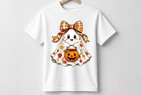 Cute Ghost Holding Pumpkin Halloween PNG, Spooky Fall Sublimation Design SVG BillahCrafts 