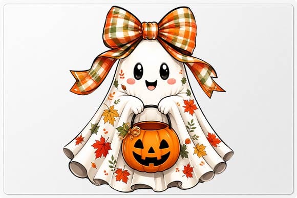 Cute Ghost Holding Pumpkin Halloween PNG, Spooky Fall Sublimation Design SVG BillahCrafts 