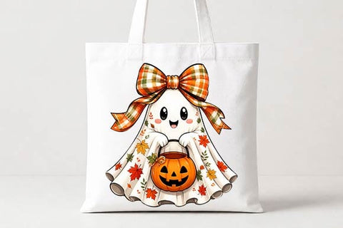Cute Ghost Holding Pumpkin Halloween PNG, Spooky Fall Sublimation Design SVG BillahCrafts 