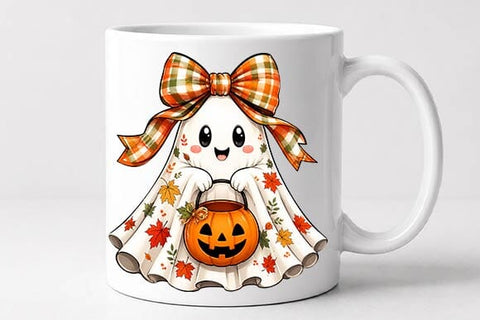 Cute Ghost Holding Pumpkin Halloween PNG, Spooky Fall Sublimation Design SVG BillahCrafts 